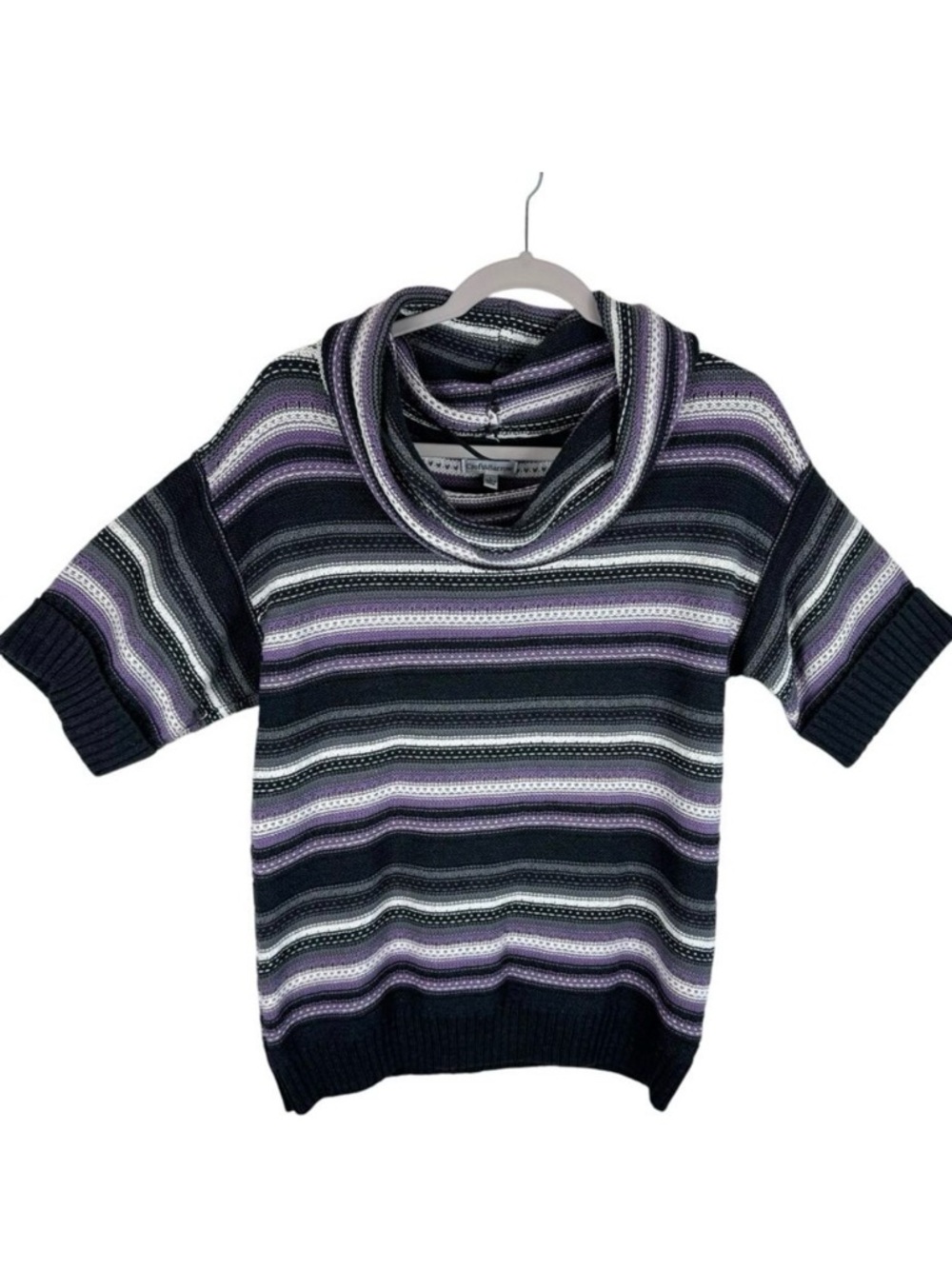 Croft‎ & Barrow NWOT Striped Cowl Neck Short Sleeve Chunky Knit Sweater Large